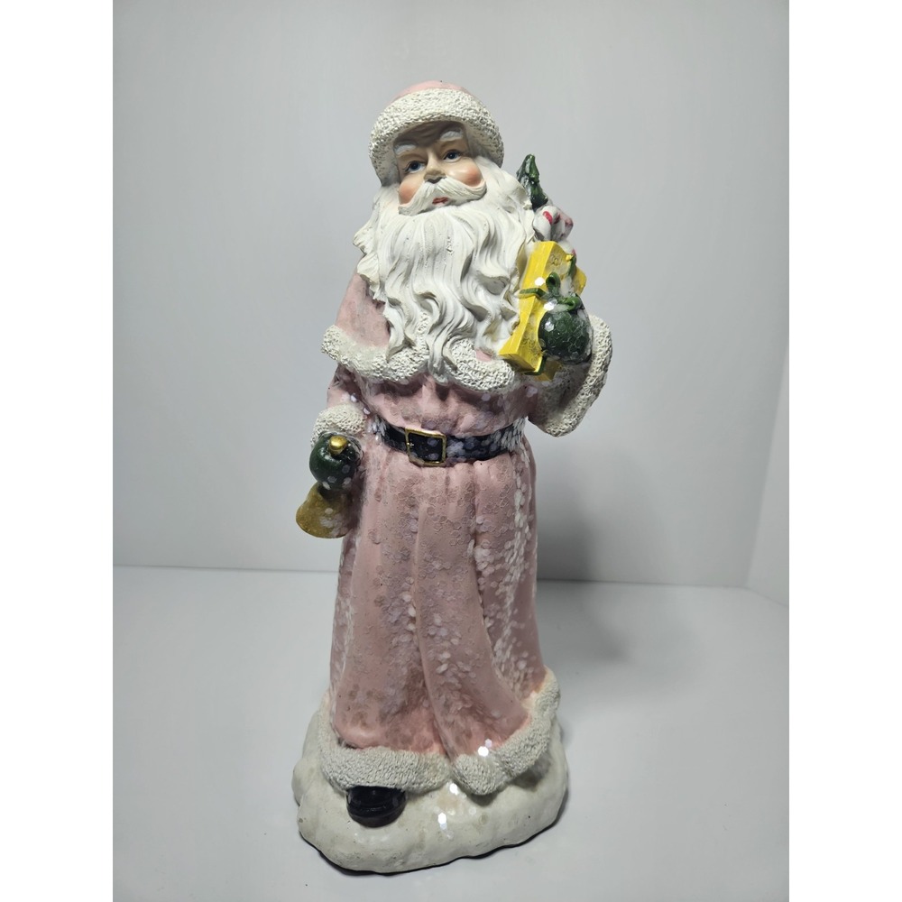 Vintage Pink Santa Claus Figurine Christmas Tabletop Decor Old World St Nicholas